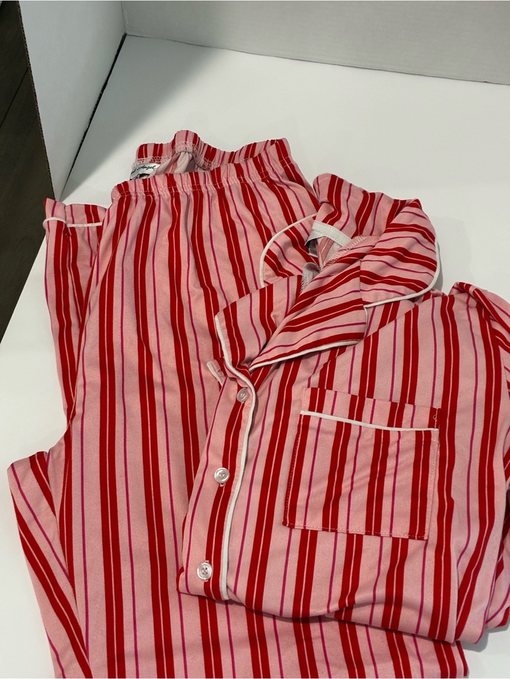 Spoiled Pink & Red Striped Women's Pajama Set with Piped Trim
